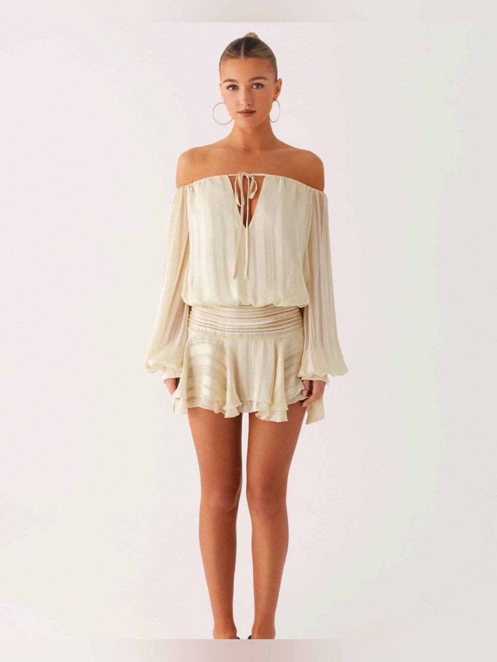 NWT Peppermayo Eira Balloon Sleeve Mini Dress Ivory AU 8 / US 4 💛